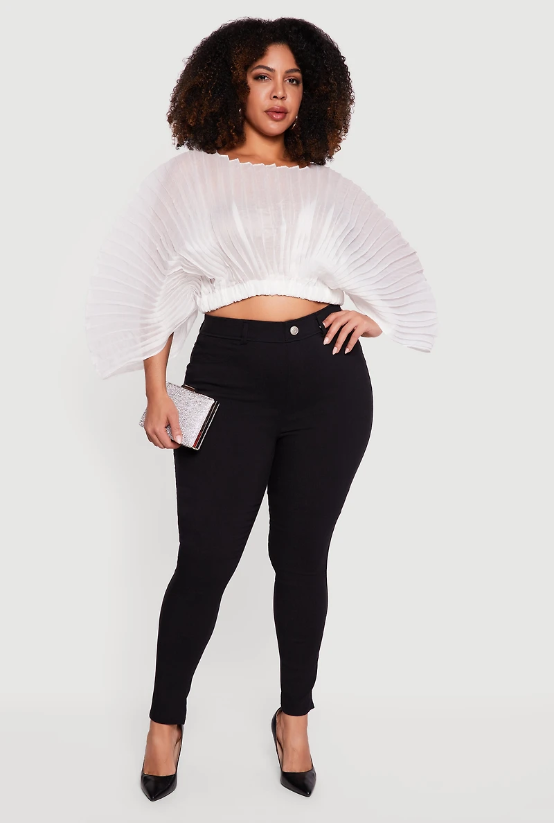 Plus Pleated Chiffon Boat Neck Crop Top
