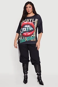 Womens Plus Size Oversized Hustle All Day Graphic Tee, Black, Size 1X