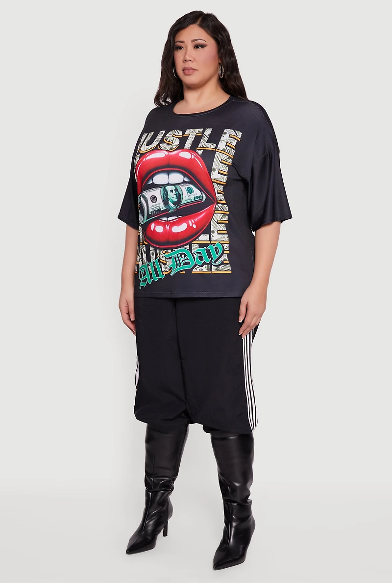 Plus Oversized Hustle All Day Graphic Tee