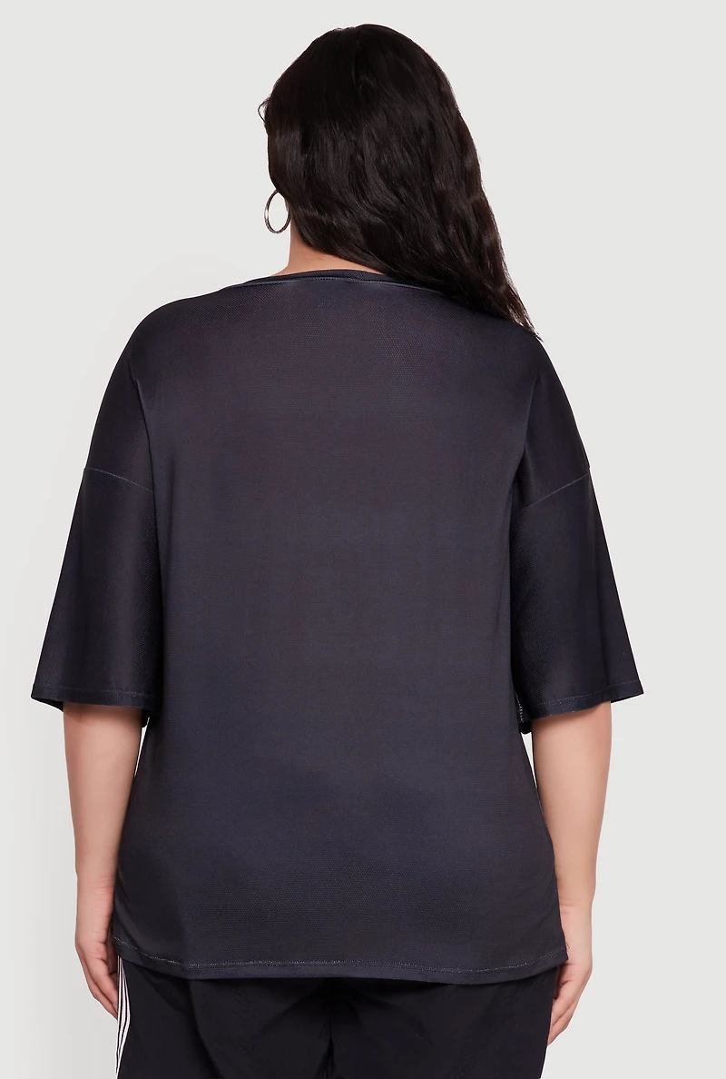 Womens Plus Size Oversized Hustle All Day Graphic Tee, Black, Size 1X