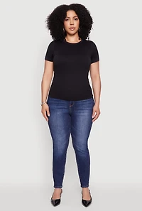 Womens Plus Size Seamless Textured Knit Crew Neck T-Shirt, Black, Size 1X-2X