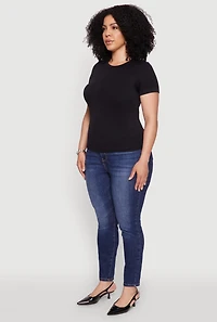 Womens Plus Size Seamless Textured Knit Crew Neck T-Shirt, Black, Size 1X-2X