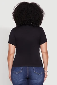 Womens Plus Size Seamless Textured Knit Crew Neck T-Shirt, Black, Size 1X-2X