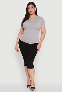 Womens Plus Size Seamless Textured Knit Crew Neck T-Shirt, Grey, Size 1X-2X