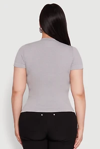 Womens Plus Size Seamless Textured Knit Crew Neck T-Shirt, Grey, Size 1X-2X