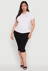 Womens Plus Size Seamless Textured Knit Crew Neck T-Shirt, White, Size 1X-2X