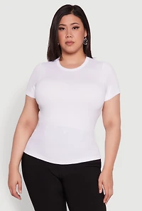 Womens Plus Size Seamless Textured Knit Crew Neck T-Shirt, White, Size 1X-2X