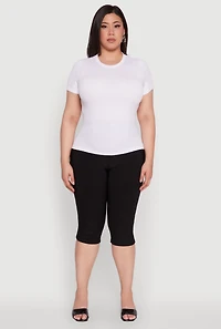Womens Plus Size Seamless Textured Knit Crew Neck T-Shirt, White, Size 2X-3X