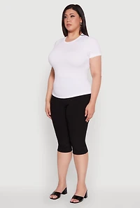 Womens Plus Size Seamless Textured Knit Crew Neck T-Shirt, White, Size 1X-2X