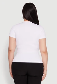 Womens Plus Size Seamless Textured Knit Crew Neck T-Shirt, White, Size 1X-2X