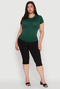Womens Plus Size Seamless Textured Knit Crew Neck T-Shirt, Green, Size 1X-2X