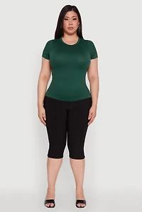 Womens Plus Size Seamless Textured Knit Crew Neck T-Shirt, Green, Size 1X-2X