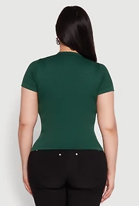 Womens Plus Size Seamless Textured Knit Crew Neck T-Shirt, Green, Size 1X-2X