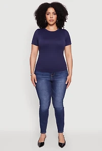 Womens Plus Seamless Textured Knit Crew Neck T-Shirt, 2X-3X