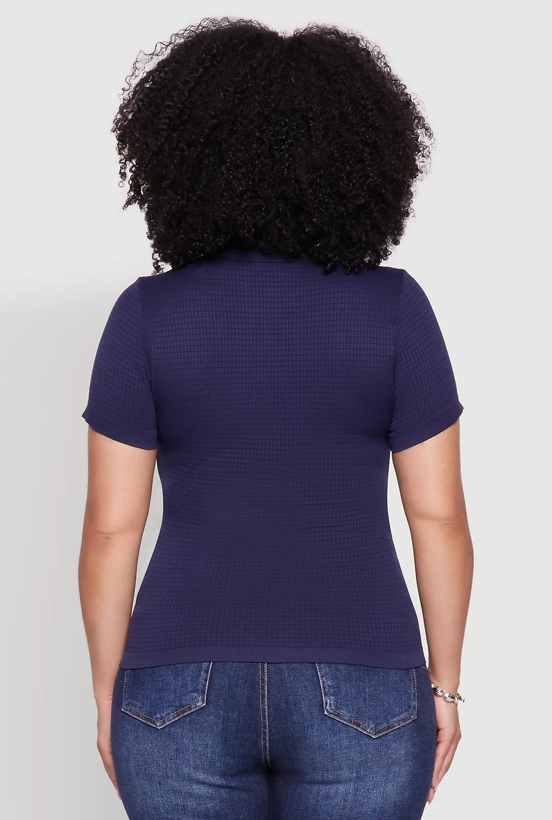 Womens Plus Seamless Textured Knit Crew Neck T-Shirt, 2X-3X