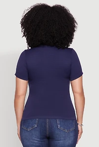 Womens Plus Seamless Textured Knit Crew Neck T-Shirt, 2X-3X