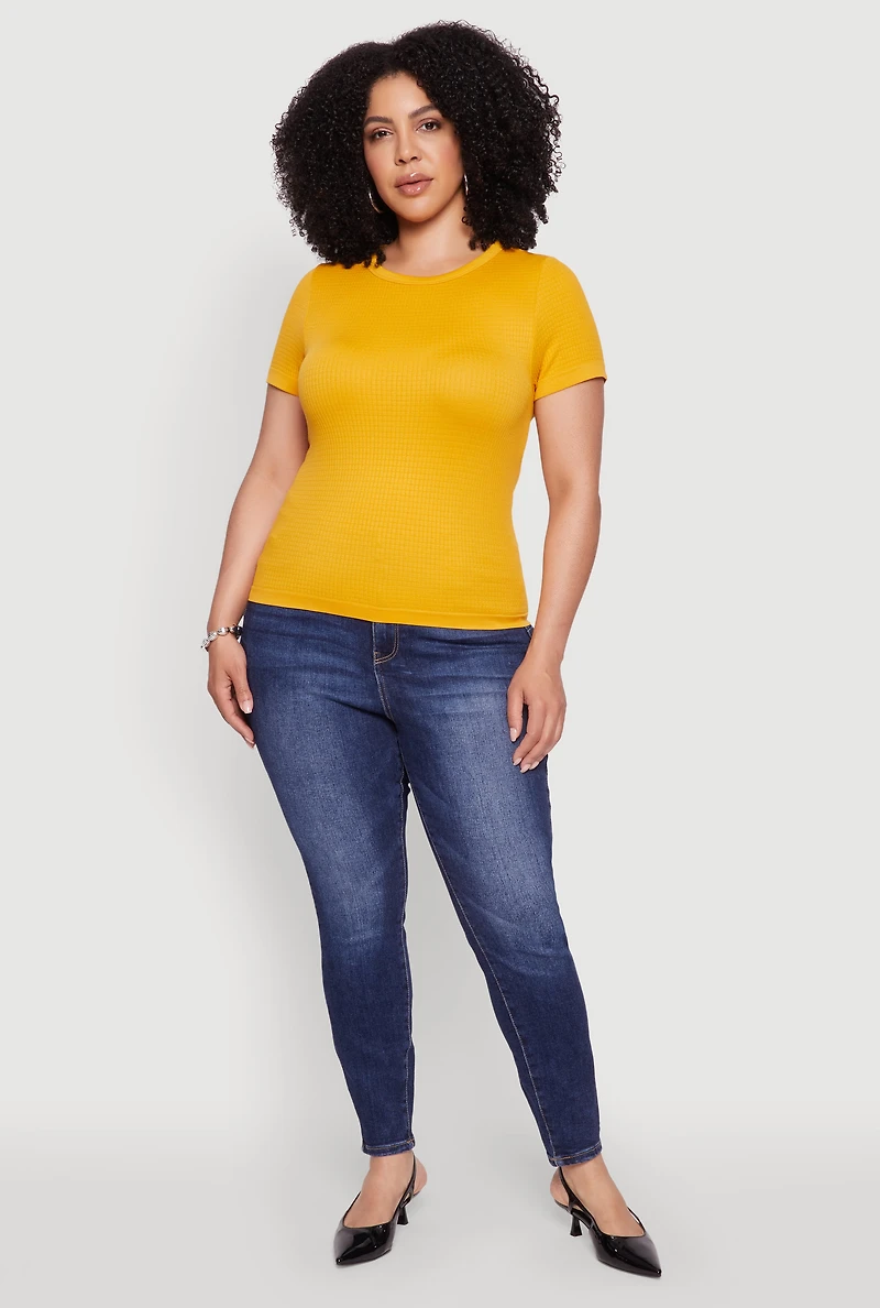 Plus Seamless Textured Knit Crew Neck T-Shirt