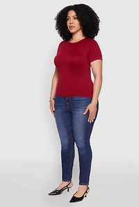 Womens Plus Size Seamless Textured Knit Crew Neck T-Shirt, Burgundy, Size 2X-3X