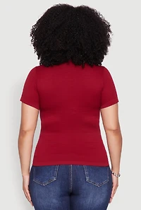 Womens Plus Size Seamless Textured Knit Crew Neck T-Shirt, Burgundy, Size 2X-3X