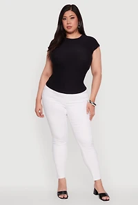 Womens Plus Size Textured Knit Side Ruched Short Sleeve Top, Black, Size 2X-3X