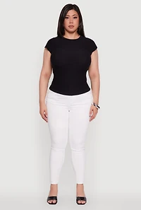 Womens Plus Size Textured Knit Side Ruched Short Sleeve Top, Black, Size 2X-3X