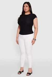 Womens Plus Size Textured Knit Side Ruched Short Sleeve Top, Black, Size 2X-3X