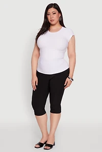 Womens Plus Size Textured Knit Side Ruched Short Sleeve Top, White, Size 1X-2X