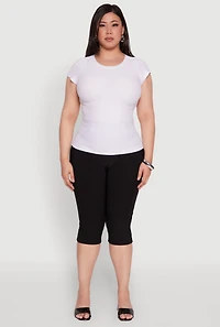 Womens Plus Size Textured Knit Side Ruched Short Sleeve Top, White, Size 1X-2X