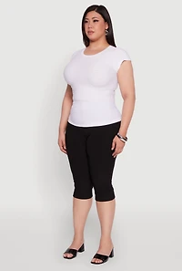 Womens Plus Size Textured Knit Side Ruched Short Sleeve Top, White, Size 2X-3X