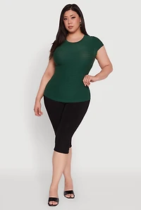 Womens Plus Size Textured Knit Side Ruched Short Sleeve Top, Green, Size 2X-3X