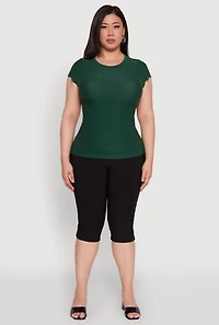 Womens Plus Size Textured Knit Side Ruched Short Sleeve Top, Green, Size 2X-3X