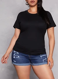 Plus Basic Ruched Side Crew Neck Tee