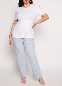 Plus Basic Crew Neck Ruched Side Tee