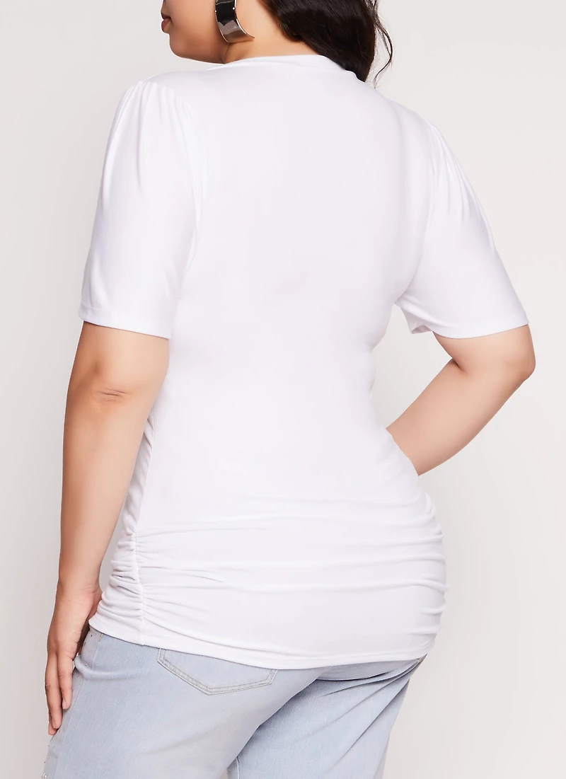 Plus Basic Crew Neck Ruched Side Tee