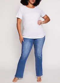 Womens Plus Size Waffle Knit Crew Neck Ruched Tee, White, Size 2X