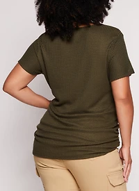 Plus Waffle Knit Crew Neck Ruched Tee