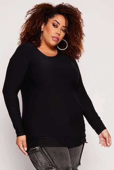 Plus Ruched Side Long Sleeve Top