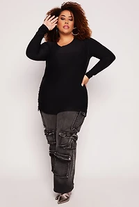 Plus Ruched Side Long Sleeve Top