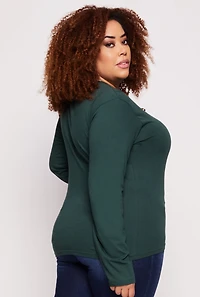 Womens Plus Size Basic Crew Neck Long Sleeve Top, Green, Size 1X