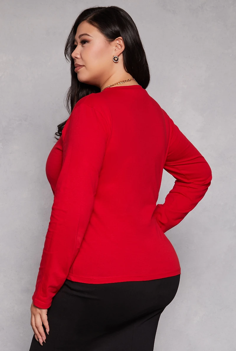 Plus Basic Crew Neck Long Sleeve Top