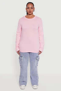 Plus Solid Long Sleeve Crew Neck Tee