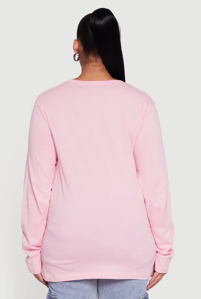 Plus Solid Long Sleeve Crew Neck Tee