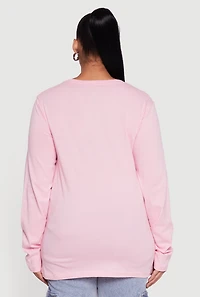 Plus Solid Long Sleeve Crew Neck Tee