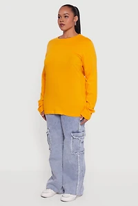 Womens Plus Size Solid Long Sleeve Crew Neck Tee, Orange, Size 3X