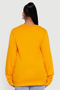 Womens Plus Size Solid Long Sleeve Crew Neck Tee, Orange, Size 3X