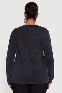 Womens Plus Mineral Wash Long Sleeve Crew Neck Tee,