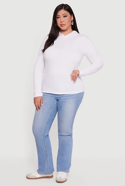Womens Plus Size Long Sleeve Pullover Hoodie, White, Size 2X