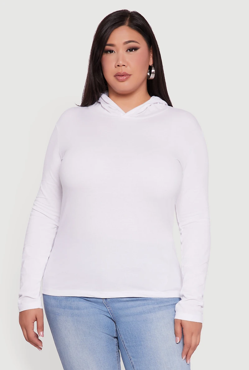 Womens Plus Size Long Sleeve Pullover Hoodie, White, Size 2X