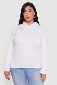 Womens Plus Size Long Sleeve Pullover Hoodie, White, Size 2X