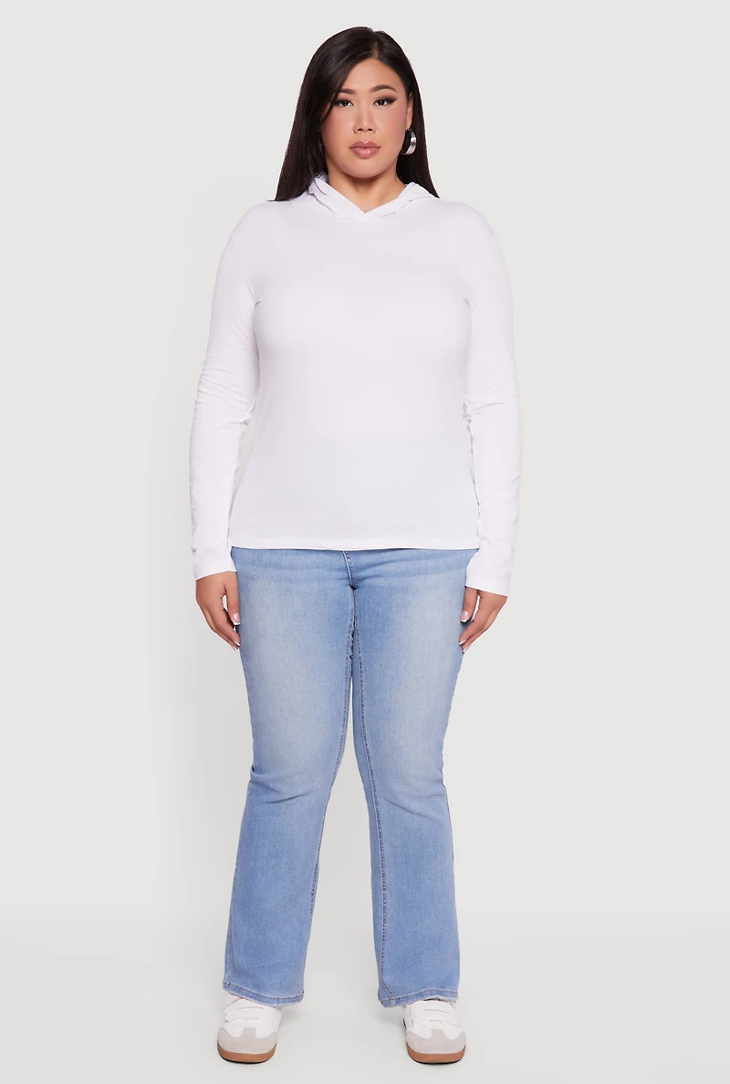 Womens Plus Size Long Sleeve Pullover Hoodie, White, Size 2X